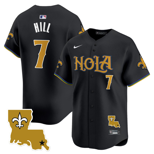 Men's New Orleans Saints #7 Taysom Hill Black Cool Base Stitched Baseball Jersey Men's New Orleans Saints #7 Taysom Hill Black Cool Base Stitched Baseball Jersey